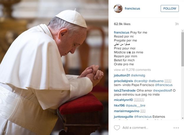 The Pope's first post on Instagram