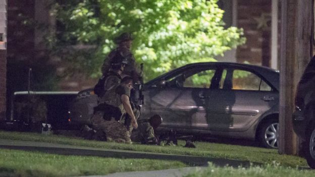 Armed police outside property in Strathroy, Ontario, Canada. 10 Aug 2016