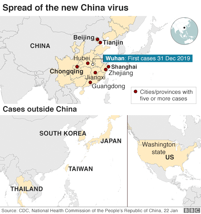 Map: Confirmed cases in China and around the world