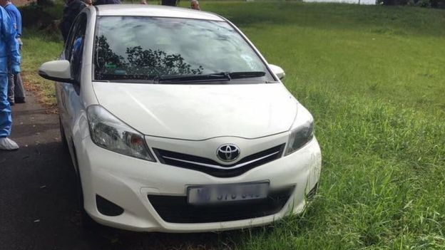 The white Toyota Yaris stolen in Durban, South Africa, 10 March 2017
