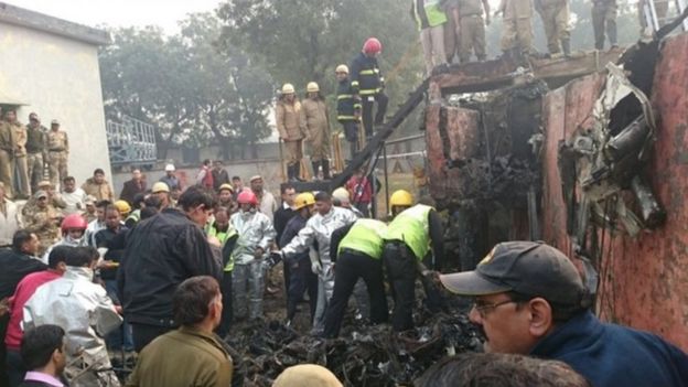 Authorities rushed 15 fire tenders to Dwarka, where a Ranchi-bound BSF aircraft crashed, to douse billowing clouds of smoke and fire.