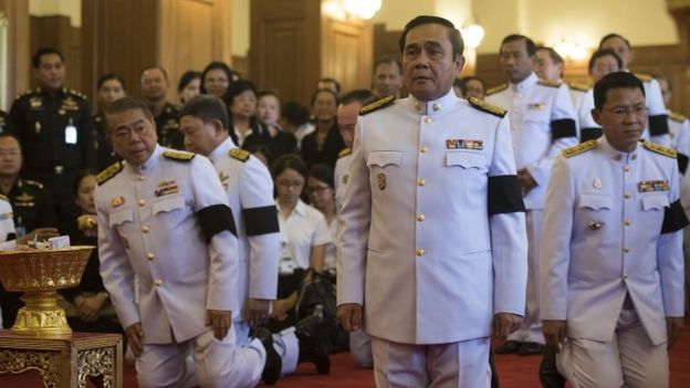 Thai PM Gen Prayuth Chan-ocha, attends royal bathing ceremony for the late King Bhumibol, 14 October 2016