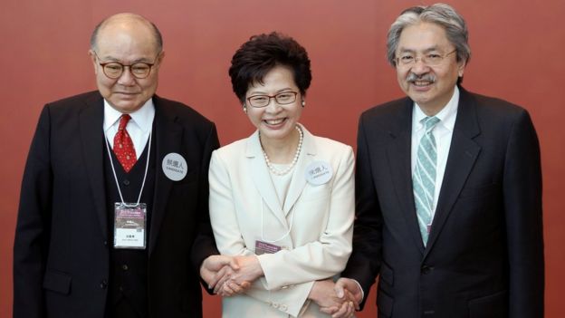 Hong Kong leadership candidates Woo Kwok-hing, Carrie Lam and John Tsang