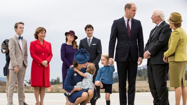 The Cambridges being greeted at Victoria International Airport