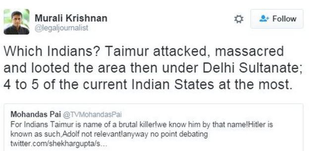 Which Indians? Taimur attacked, massacred and looted the area then under Delhi Sultanate; 4 to 5 of the current Indian States at the most.