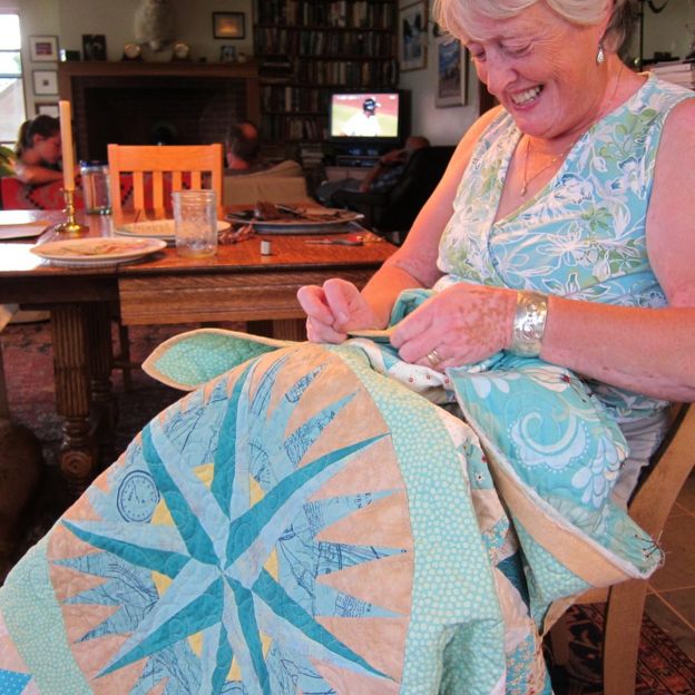 Becky Nash working on a quilt.