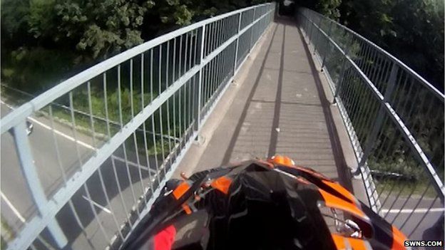 The videos show Lewis Shallcross, 20, from Plymouth, speeding, jumping red lights and pulling wheelies