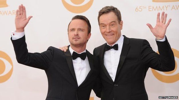 Aaron Paul and Bryan Cranston at Emmy Awards