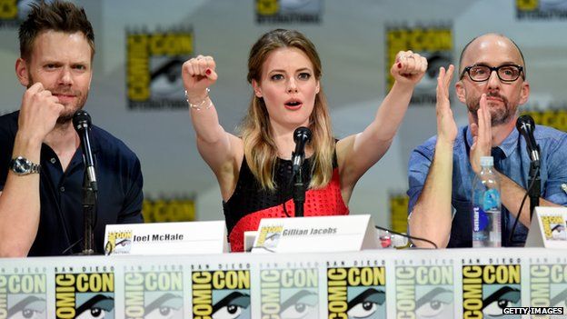 Joel McHale, Gillian Jacobs and Jim Rash from Community