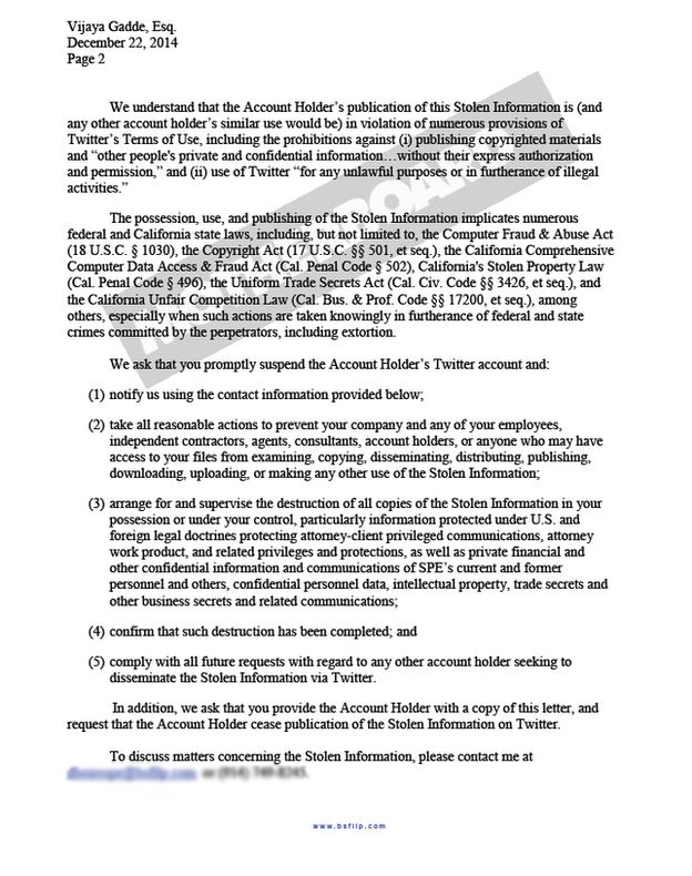 Letter from Sony to Twitter