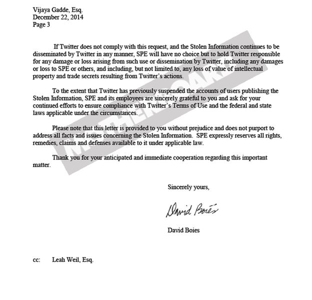 Letter from Sony to Twitter