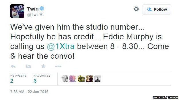 A Tweet about Eddie Murphy from Twin B