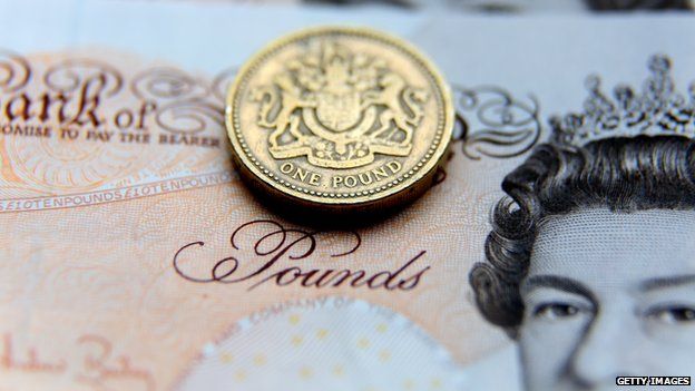 Pound coin and £10 note