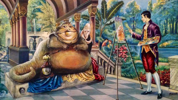 David reworked this picture to show an artist at his easel painting a large green creature