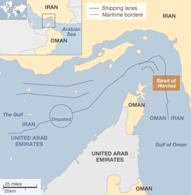 Map showing the Strait of Hormuz