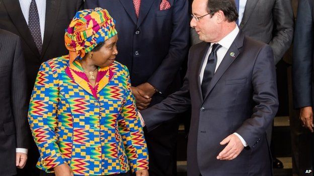 Mr Zuma's ex-wife, Nkosazana Dlamini-Zuma, meets French President Francois Hollande in Brussels on 2 April 2014