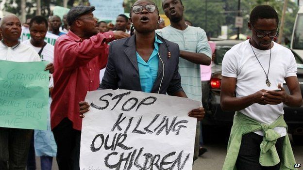 Protesters call on the government to rescue the kidnapped school girls in Lagos - 1 May 2014