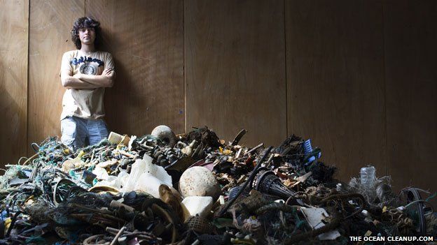 Boyan Slat with some of the ocean plastic his team have collected