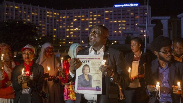 A candlelight vigil for Dr Stella Ameyo Adadevoh and other Ebola victims in Abuja, Nigeria on 26 August 2014