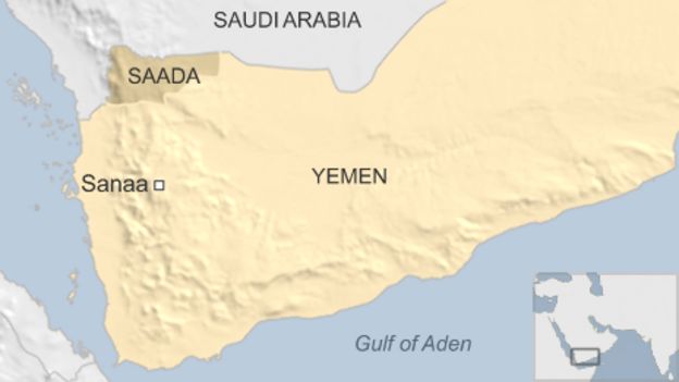 Map showing Saada in Yemen