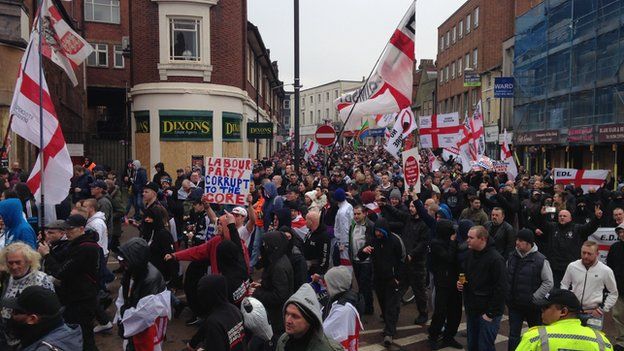 Up to 1,000 EDL members marched through Dudley in the West Midlands in protest over plans for a new mosque
