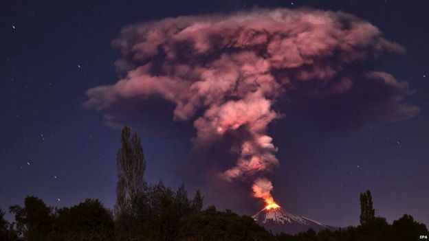 Volcano Villarrica erupting