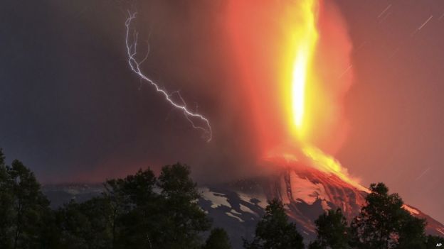 Volcano Villarrica eruption
