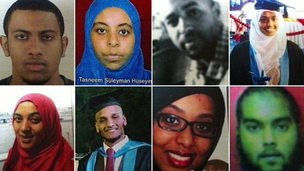 Las agujas del reloj desde la parte superior izquierda: Hisham Muhammed Fadlallah, Tasneem Suleyman Huseyin, Ismail Hamadoun, Nada Sami Khader, Mohammed Osama Bedir, Rowan Kamal Zine El Abidine, Tamer Ahmed Ebu Sebah y Lena Maumoon Abdul Qadir