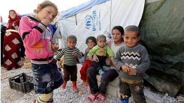 Syrian refugee children in Bekaa Valley, Lebanon