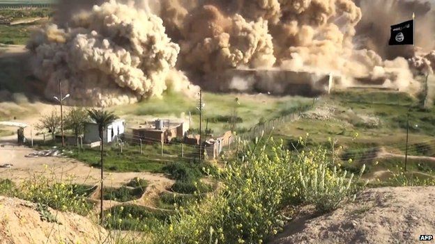 Still from IS video, reportedly showing explosion at the ancient site of Nimrud