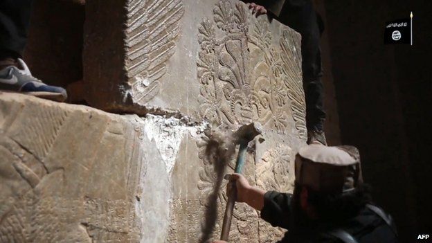 Still from IS video, reportedly showing destruction at the ancient site of Nimrud