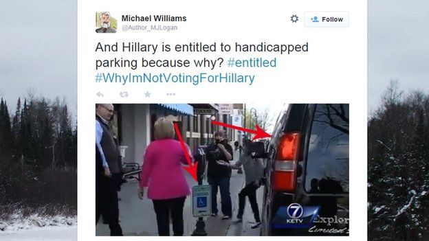 Tweet showing Hillary Clinton and van