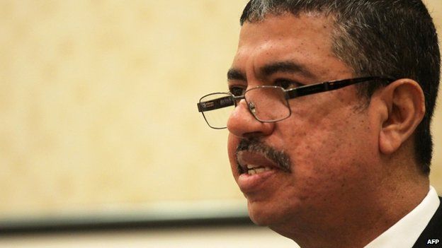 Yemen"s newly appointed Vice President Khaled Bahah holds a press conference on April 16, 2015, in the Saudi capital Riyadh