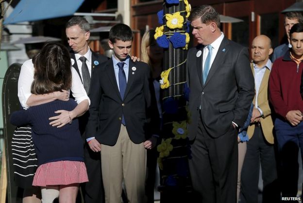 The Richard family seen with the Mayor of Boston