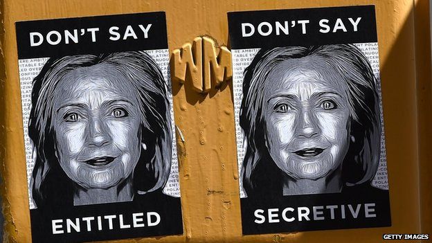 Anti-Hillary Clinton stickers in New York City.