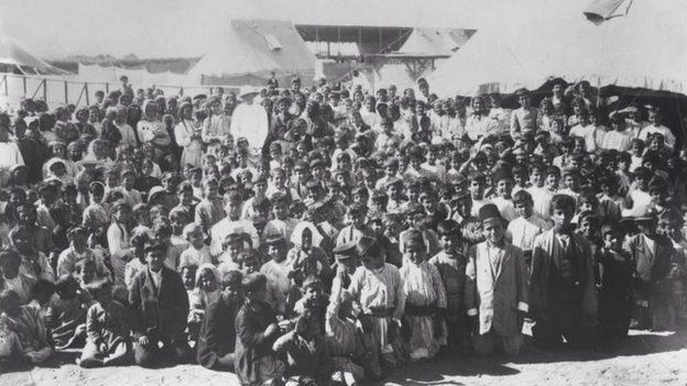 Armenian children at a refugee camp in 1915