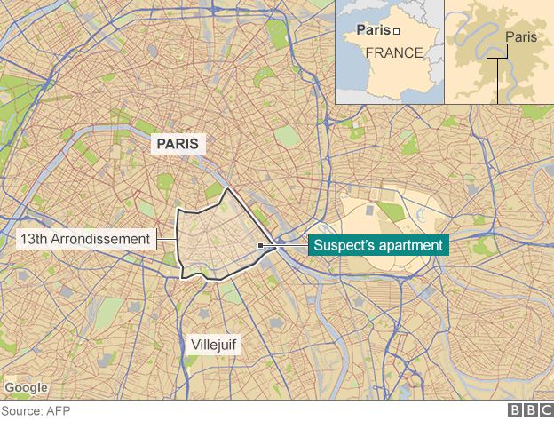 A map showing the location of the location of the home of Sid Ahmed Ghlam, suspected of plotting to attack churches