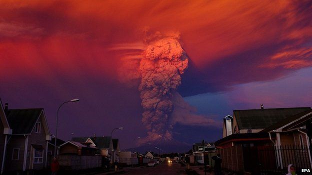 General view of Chilean Calbuco volcano from Puerto Montt, located at 1000 km southern Santiago de Chile, Chile, 22 April 2015
