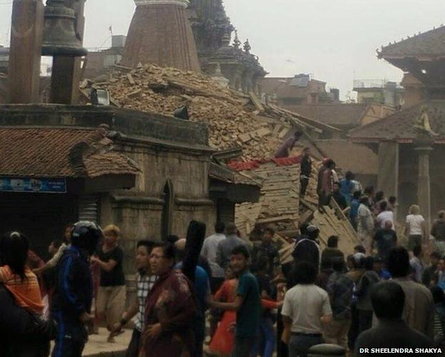 A collapsed building in Patan Durban Square, Kathmandu