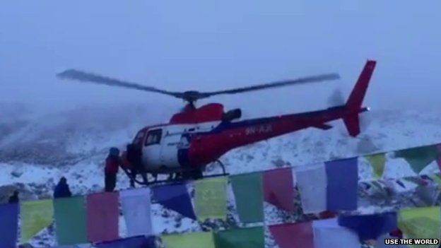 Rescue helicopter at Everest base camp