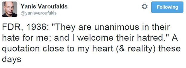 Tweet from Yanis Varoufakis