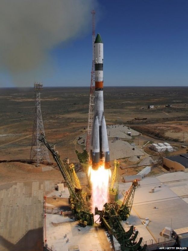 Russia"s Progress M-27M cargo ship blasts off from the launch pad at the Russian-leased Baikonur cosmodrome in Kazakhstan on April 28, 2015.
