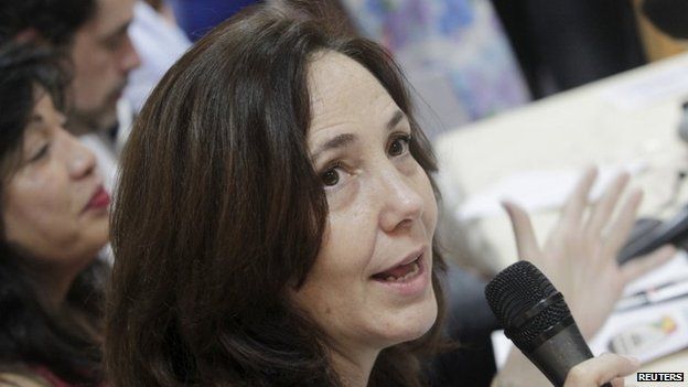 Mariela Castro, director of the Cuban National Centre for Sex Education, National Assembly member and daughter of Cuba's President Raul Castro talks to the media during a press conference in Havana, May 5, 2015.