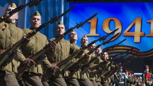 Russian soldiers during a rehearsal in Moscow. Photo: 7 May 2015