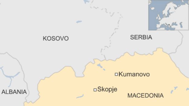 Map showing Kumanovo in Macedonia