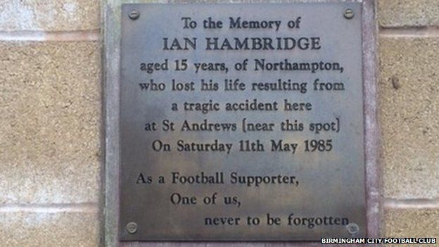 Memorial plaque to Ian Hambridge at Birmingham City's St Andrew's ground
