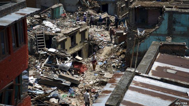 Quake damage on Tuesday in Sankhu, 10km east of the capital