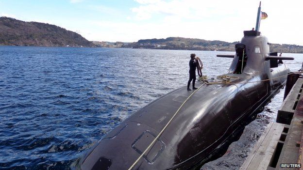 The U33, a Germany 212 class submarine prepares for Operation Dynamic Mongoose near Bergen on Norway's western coast