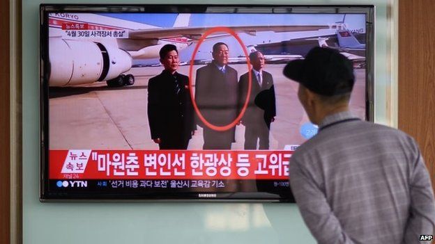 A man watches a television report about the execution in Seoul (13 May 2015)