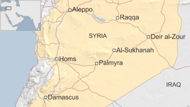 Map showing location of Palmyra and al-Sukhanah